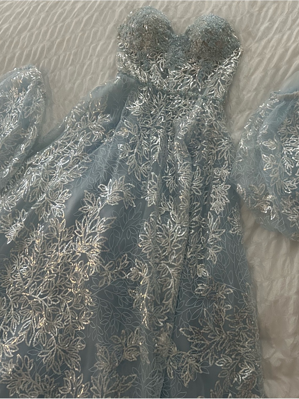 Sherri Hill Powder Blue Silver Sequin Strapless Prom Dress